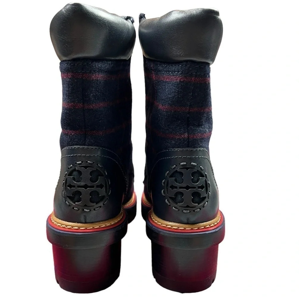 Tory Burch Womens Boots Miller 60MM Checked Wool Calf Leather Navy Size 8 - Picture 10 of 13